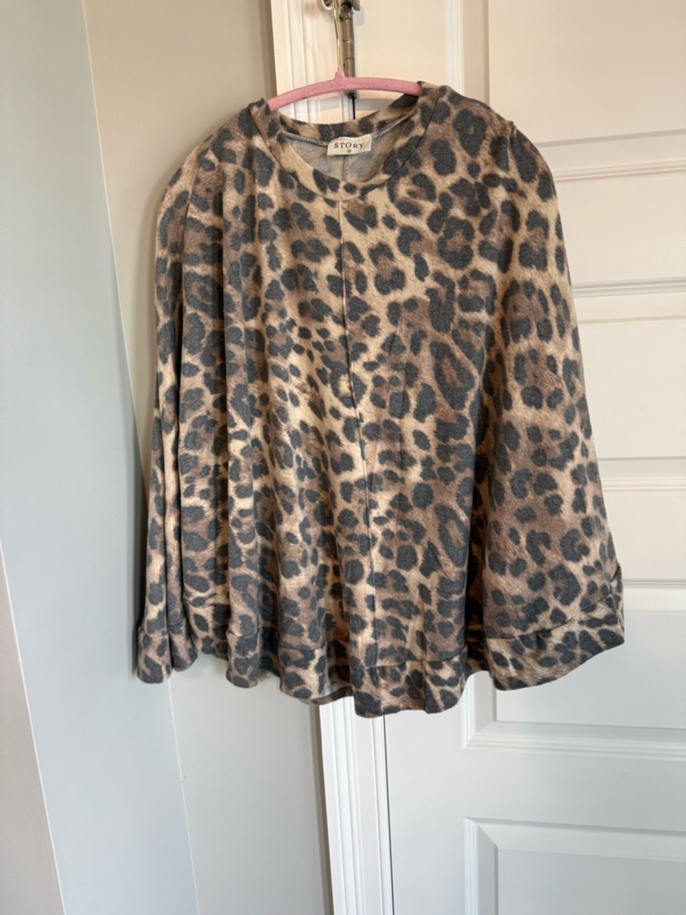 Story Taupe and Black Leopard Print Cape Top